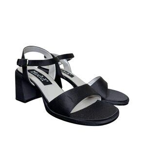 Vintage Y2K Mudd Black Satin Square-Toe Block Heel Mary Jane Sandals, Size 8